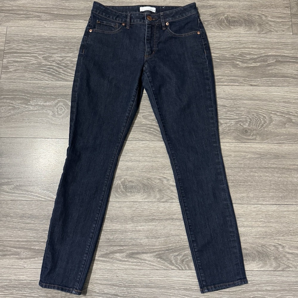 Loft Women Curvy Skinny Slim Pockets Blue Denim Jeans Pants Size 26 2 Cotton‎
